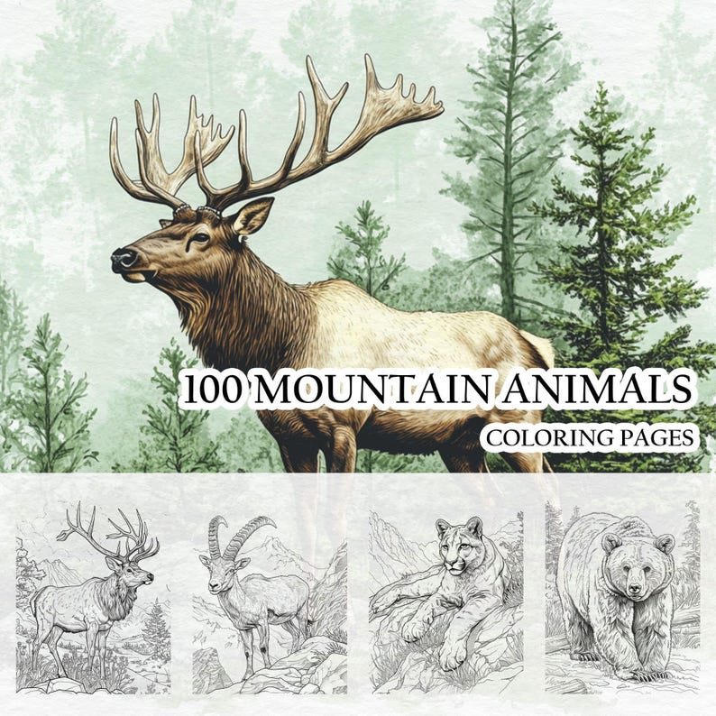 100 Mountain Animals Coloring Pages Adults and Kids Coloring Book
