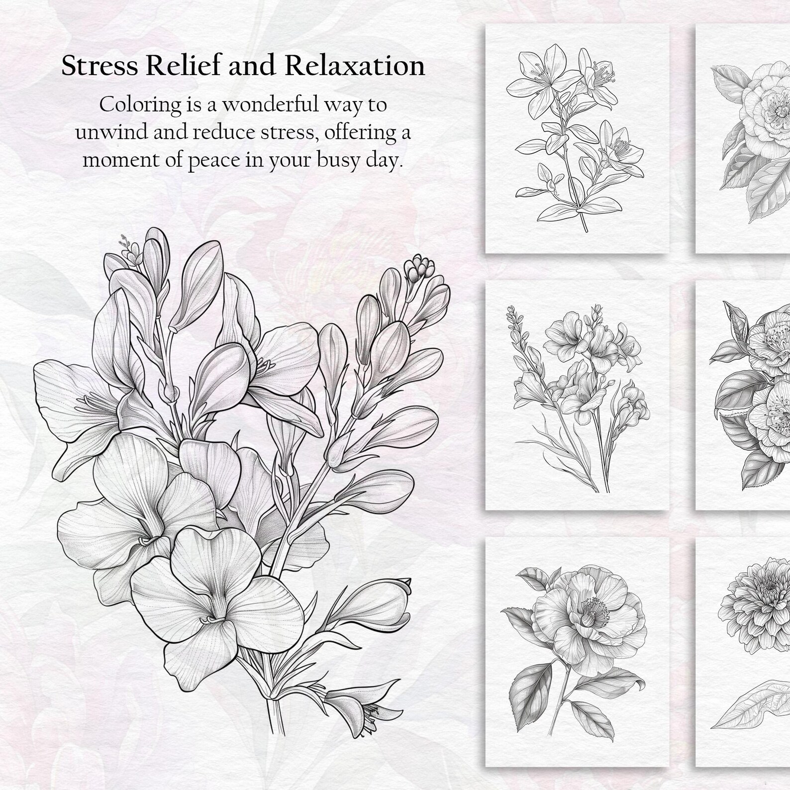 100 Elegant Flower Coloring Pages - Adults and Kids Coloring Book ...