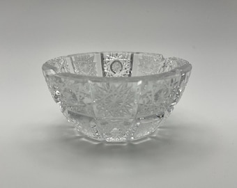 Vintage Boho Queens Lace ręcznie cięty kryształ mała miska na drobiazgi/popielniczka, czeskie szkło Bohemia, luksusowy wyrób