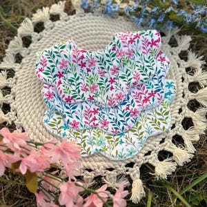 Handmade Scalloped Baby Bib: Floral Cotton Terry Cloth