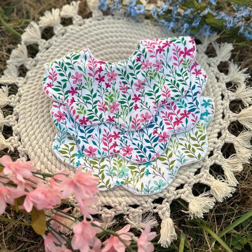Handmade Scalloped Baby Bib: Floral Cotton Terry Cloth