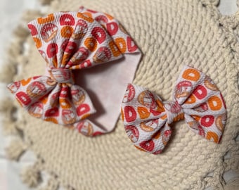 Dunkin' Donuts Print Fabric Bow: Girl's Headwrap or Clip
