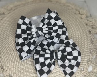 Black and White Check Fabric Bow Headwrap: Baby Hair Accessory