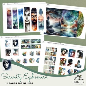 Serenity Add-On Afdrukbare Ephemera, Extra Kit Junk Journal, Natuurlijke tinten, Folio en extra's Tags Kaarten Bladwijzers, Instant Download