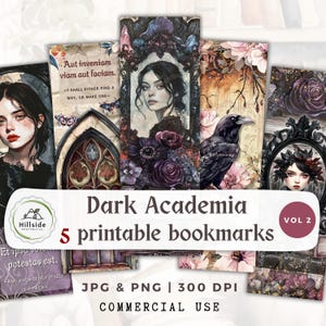 Dark Academia Lesezeichen, druckbares Lesezeichen mit lateinischen Zitaten, Geschenk für Buchliebhaber, Gothic ästhetik, Mitternachtsbibliothek, Rabe, Papiermodell