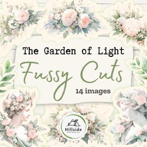 Fussy Cuts, Garden of Light, naklejki kwiatowe French Jardin, papiery Junk Journal, papier do druku Ephemera, kolaż 11 x 8,5
