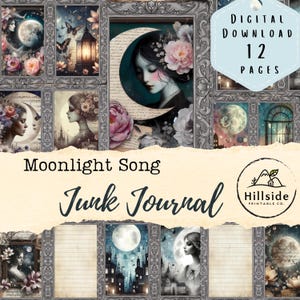 Moonlight Junk Journal Seiten, Journaling Zubehör, Printable Journal Papier, Ephemera, Mini Karten, Umschläge, Scrapbook, Mond, Schmetterlinge