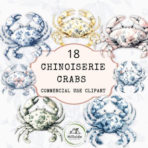 Imágenes prediseñadas de cangrejos chinoiserie, cangrejos de toile, imágenes de verano coquetas, concha azul, rosa, verde y amarilla PNG, PNG de playa, estética costera