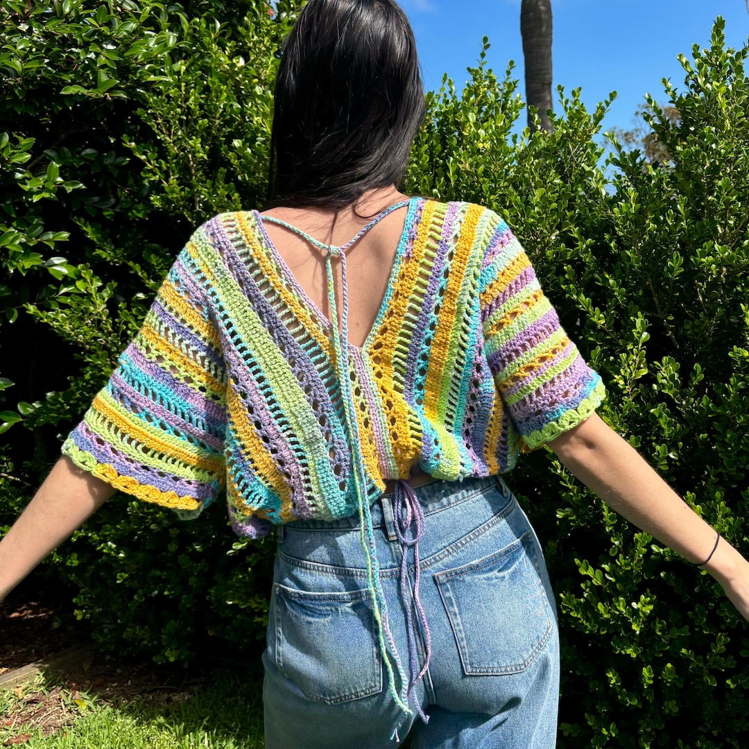 Tropical print crochet top