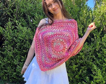 Patrón de crochet: Poncho de crochet de primavera - Top de verano para mujer - Vestido de playa