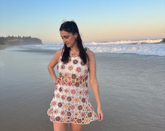 crochet puff flower dress eva crochet artist | Daphne Dress ( '' ) - delicate mesh stitch magic - tiny puff flower details sweet + soft layering piece fairy vibes