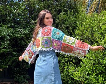 Crochet Pattern: Flower Power Sweater- Women’s Boho Granny Square Jumper