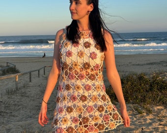 Crochet Pattern: Puff Flower Mesh Crochet Dress- Women’s Summer Beach Lace Cover-Up