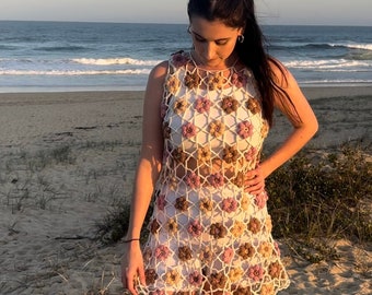 crochet puff flower dress After 984 individual flowers my aunt made me this dress : r/crochet