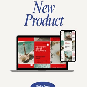 May include: A digital marketing advertisement featuring a laptop and smartphone. The laptop screen displays a red and white design with the text "The Softest Brands Often Come From The Loudest Storms." The smartphone shows a similar design. The words "New Product" and "Order Now" are also visible.