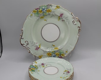 Paragon Pale Green Floral HM Queen by Appointment Serving Plate Set Dessert Appetizer