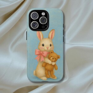 Cute Bunny Phone Case, Easter Gift, Kids Accessories, Animal Lover, Pastel Art
