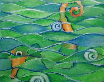 Orange Seahorse Giclee 10"x10" image