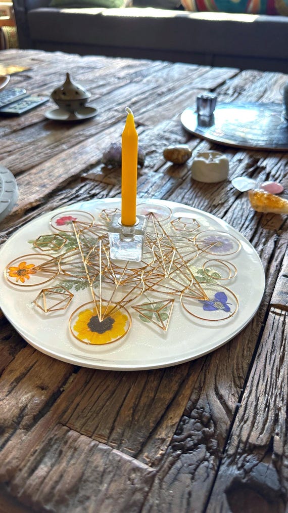 Resin Altar Plate Metatron Crystal Charger Spell Casting Tool for Wiccan Rituals & Witchcraft Practices