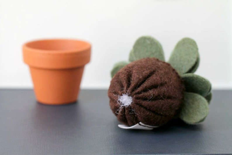 Fake Felt Succulent Sculpture, Small Artificial Potted Plant for Dorm Decor, Office Cubicle, or Apartment Decor Handmade by OrdinaryMommy image 3