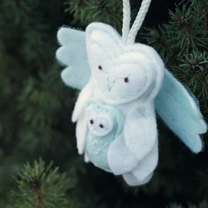 Angel Baby Ornament. Miscarriage Ornament. Loss Remembrance. Owl with Baby Keepsake. Felt Owl Christmas Ornament. image 3
