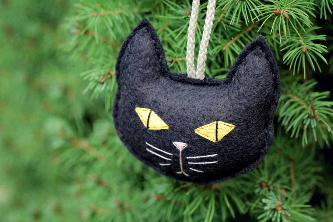 Felt Cat Ornament. Spooky Black Cat. Gift for the Cat Lady. Etsy