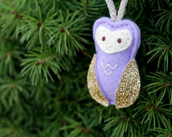 Mini Owl Ornament. Felt Christmas Ornament. Woodland Christmas Ornament.