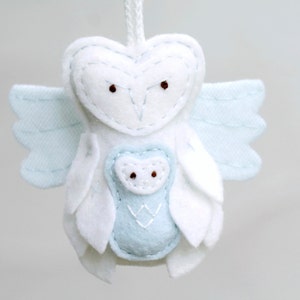 Angel Baby Ornament. Miscarriage Ornament. Loss Remembrance. Owl with Baby Keepsake. Felt Owl Christmas Ornament. image 1