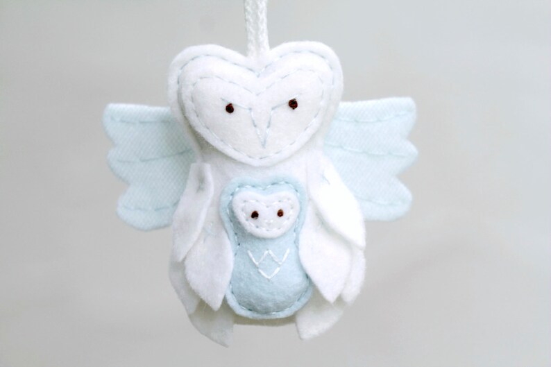 Angel Baby Ornament. Miscarriage Ornament. Loss Remembrance. Owl with Baby Keepsake. Felt Owl Christmas Ornament. image 1