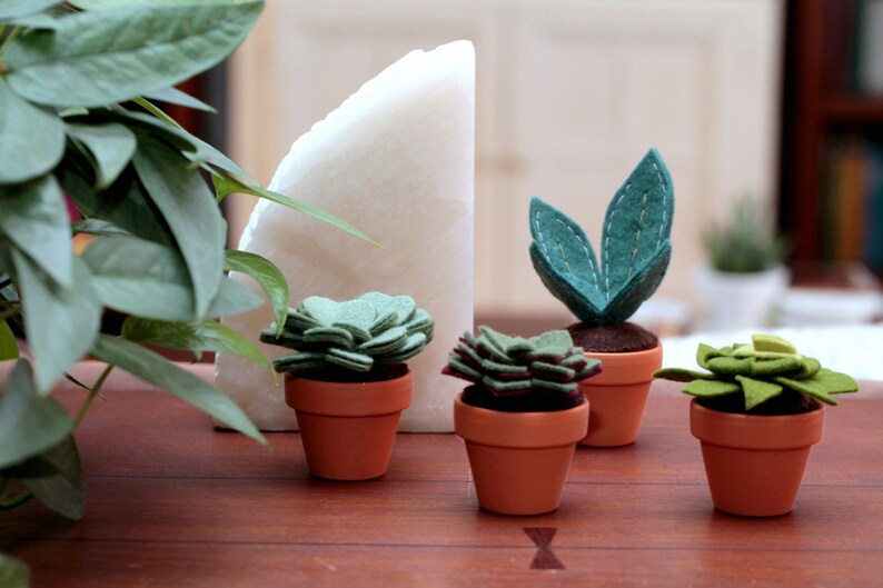 Fake Felt Succulent Sculpture, Small Artificial Potted Plant for Dorm Decor, Office Cubicle, or Apartment Decor Handmade by OrdinaryMommy image 5