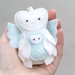 Angel Baby Ornament. Miscarriage Ornament. Loss Remembrance. Owl with Baby Keepsake. Felt Owl Christmas Ornament. image 2