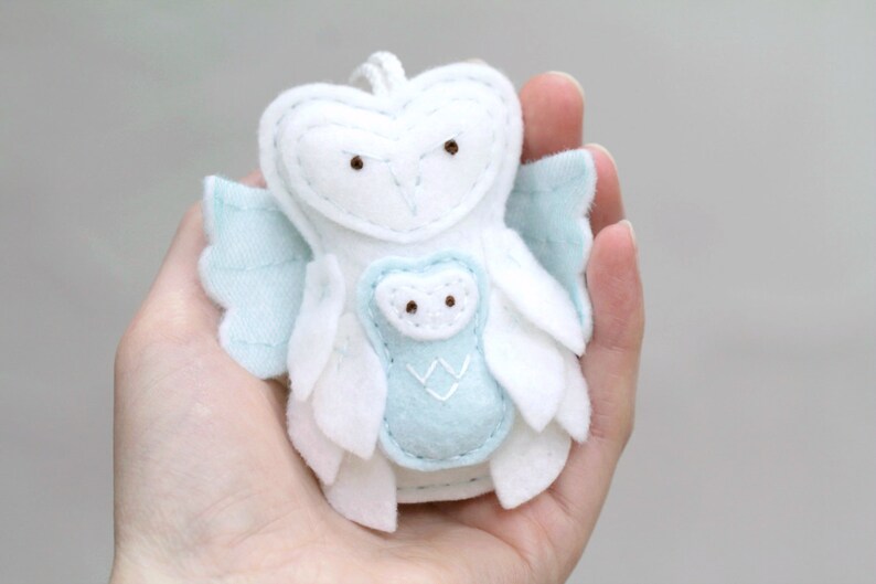 Angel Baby Ornament. Miscarriage Ornament. Loss Remembrance. Owl with Baby Keepsake. Felt Owl Christmas Ornament. image 2