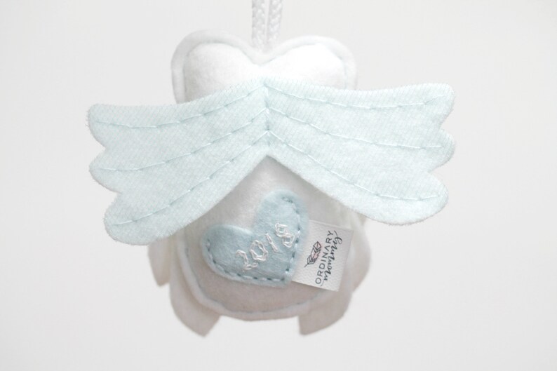 Angel Baby Ornament. Miscarriage Ornament. Loss Remembrance. Owl with Baby Keepsake. Felt Owl Christmas Ornament. image 5