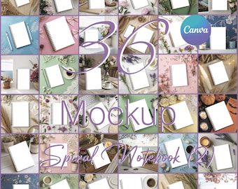 36 Spiral Notebook Mockups: Planner, Journal, Book (JPEG Digital Canva)