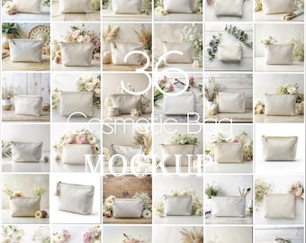 36 Cosmetic Bag Mockup, Neutral Canvas Zipper Pouch (JPG)