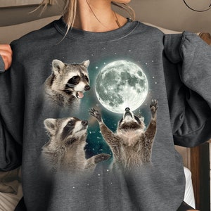 Three Raccoons Retro Graphic T-Shirt, Retro Raccoon Moon Shirt, Raccoon Lovers Crewneck, Funny Raccoon Tee, Raccoon Gift, Animal T-Shirt
