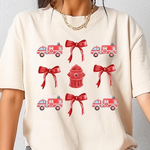 Coquette Firefighter T-Shirt, Retro Firefighter Shirt, Cute Firefighter Sweatshirt, Comfort Firefighter Wife Tee, Women Firefighter Gift