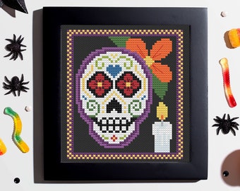 PDF -- Dia de los muertos, day of the dead, sugar skull cross stitch