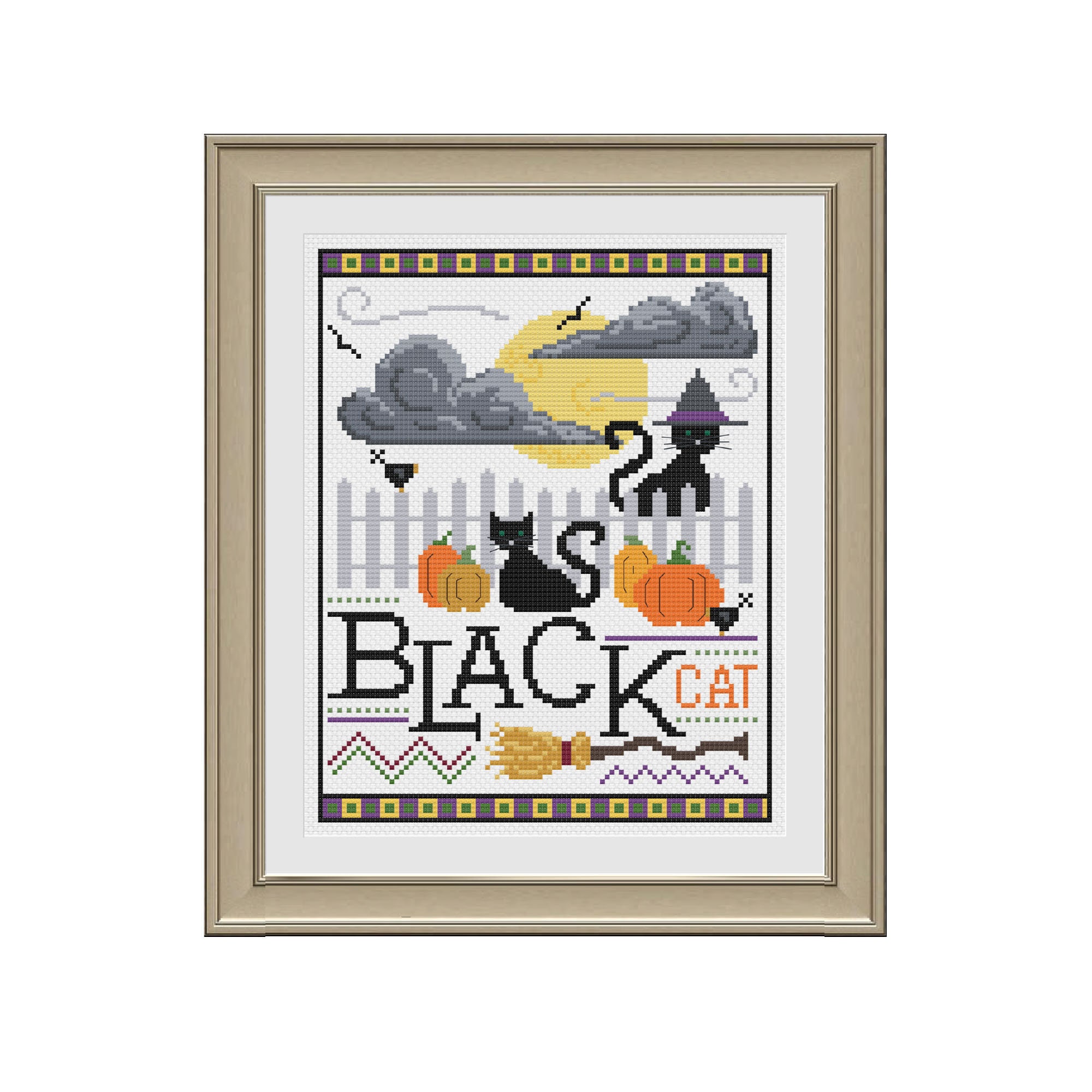PDF -- Black Cat Halloween Cross Stitch Pattern - Etsy