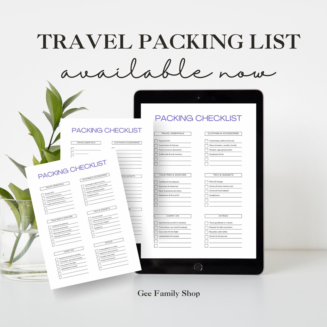 Travel Checklist Printable | Digital Packing List for Vacation ...