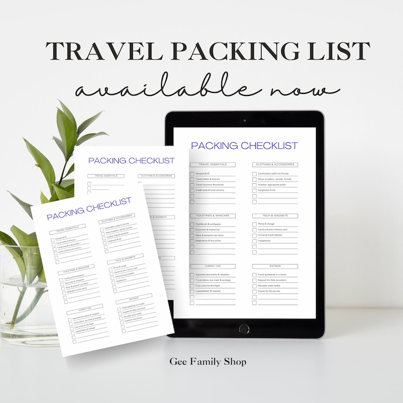 Travel Checklist Printable | Digital Packing List for Vacation ...