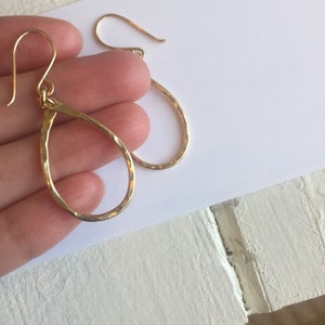 Teardrop hanging hoop earrings in gold filled image 3