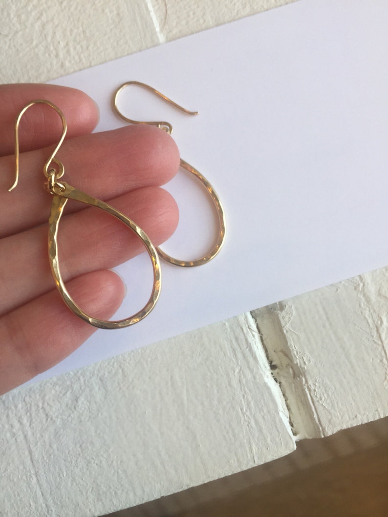 Teardrop hanging hoop earrings in gold filled image 3