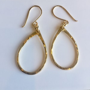 Teardrop hanging hoop earrings in gold filled image 4