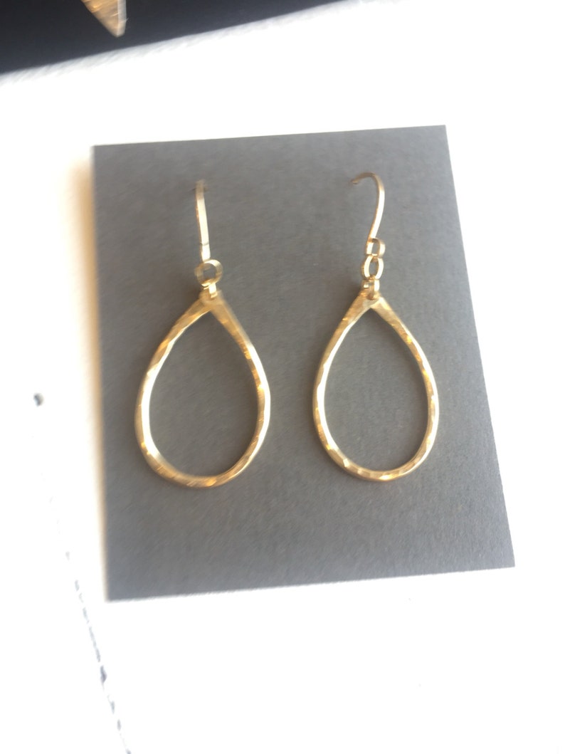 Teardrop hanging hoop earrings in gold filled image 5