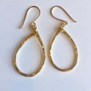 Teardrop hanging hoop earrings in gold filled image 1