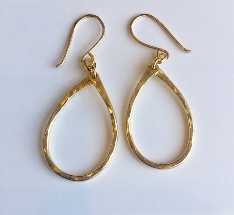 Teardrop hanging hoop earrings in gold filled image 1