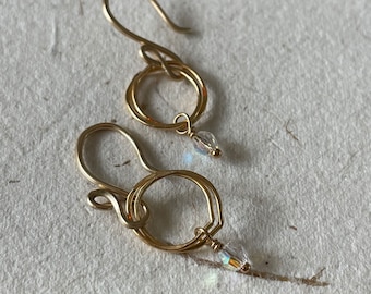Aurora clear Crystal circle earrings in gold filled