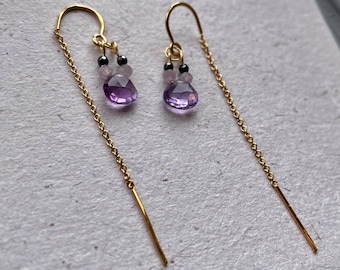 Amethyst faceted heart earrings on gold filled threader