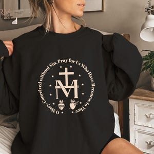Miraculous Medal Sweatshirt, Virgin Mary Sweatshirt, Marian Cross Sweatshirt, Catholic Gifts For Women, Christian Women Religious Hoodie